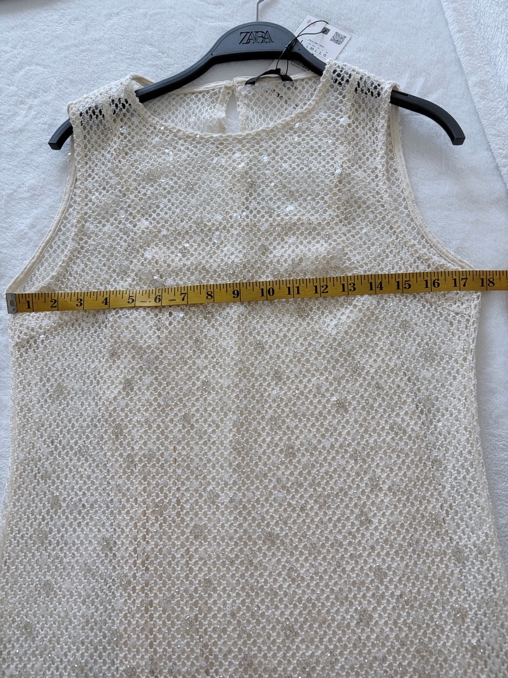 Zara Crochet Sequin Midi Dress Beige Large - Picture 15 of 16
